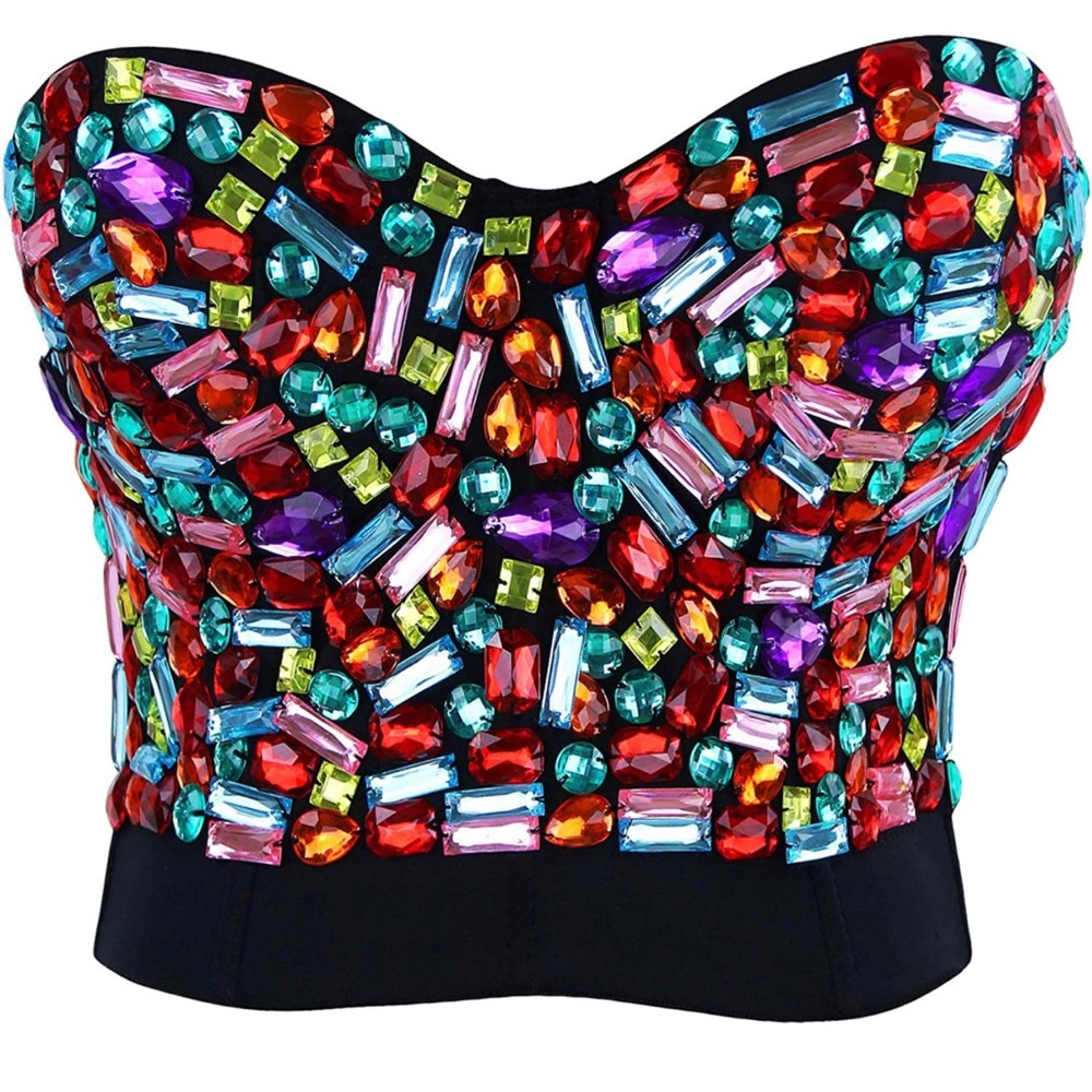 Bustier top, bejeweled! Size XL, brand new. Removable straps.